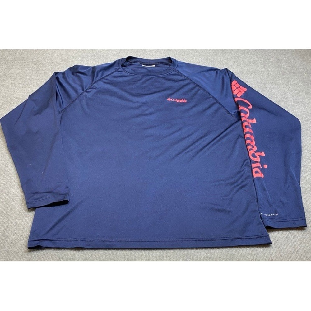 Columbia PFG Performance Shirt Mens XL Navy Blue Long Sleeve Omni-Shade FM6094